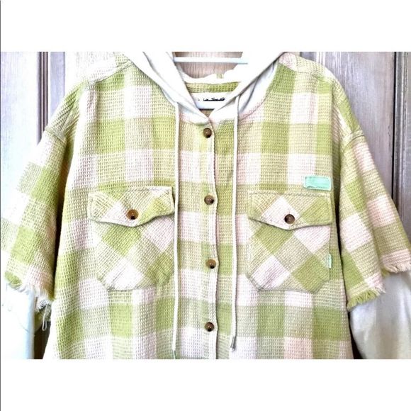Free People Green North Shore Buttondown Jacket Hooded Sweatshirt Sleeve - Picture 4 of 4
